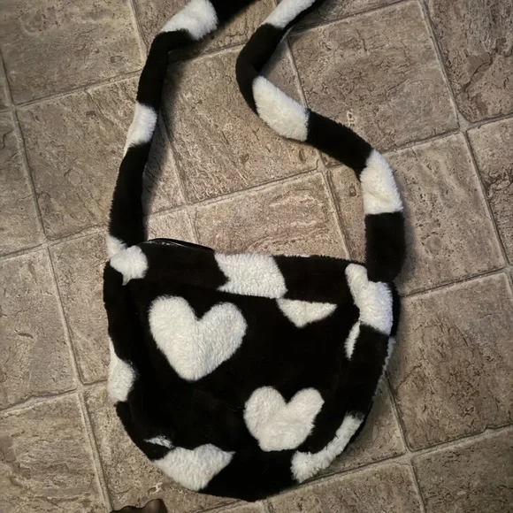 Heart Patterned Black and White Women's Bag - Picture 1 of 2